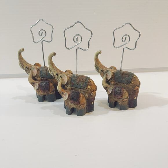Elephant Photo Holder Set Of 3 Mom With Baby Trunks Up Figurine - Picture 10 of 13